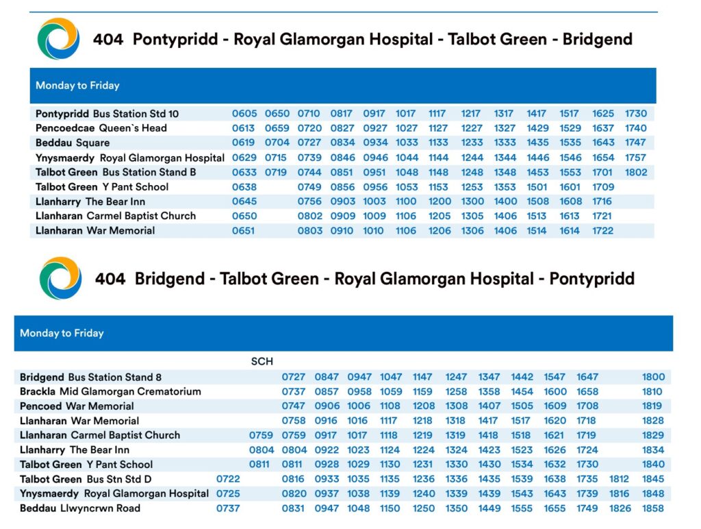 404 bus timetable